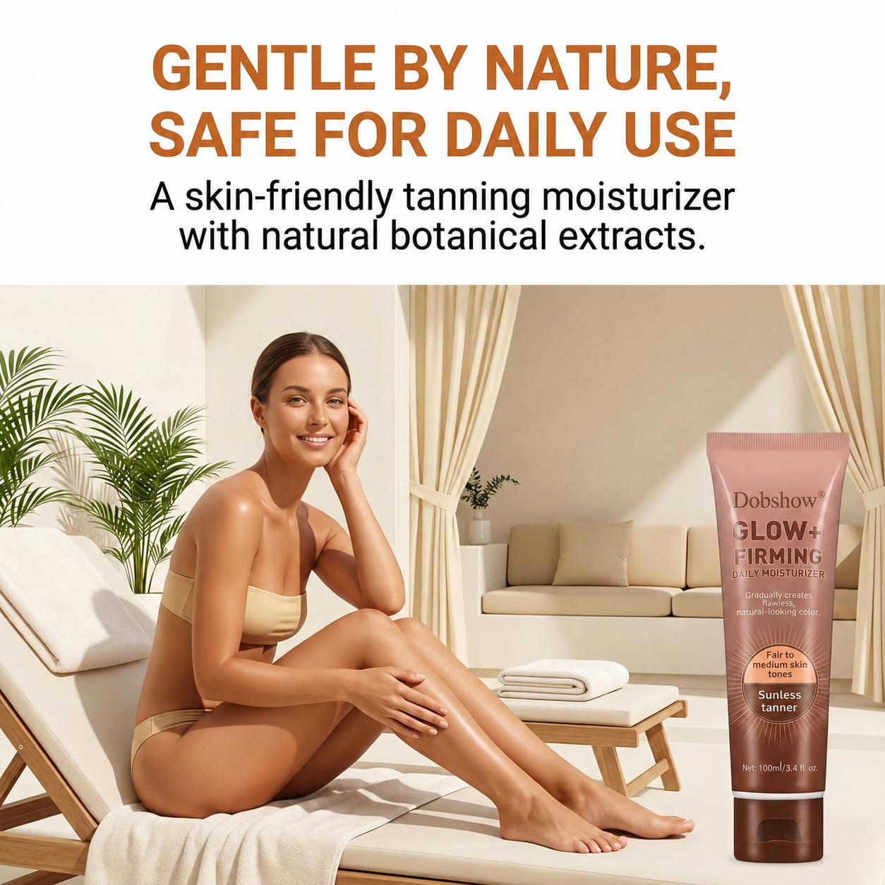 ✅ Ends the Fake Tan Problem | Dobshow® GLOW+ 2-in-1 Firming Tanner ⚡ Soft Glow Starts in 24 Hours — Natural Tan Builds in 3-5 Days