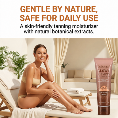 ✅ Ends the Fake Tan Problem | Dobshow® GLOW+ 2-in-1 Firming Tanner ⚡ Soft Glow Starts in 24 Hours — Natural Tan Builds in 3-5 Days