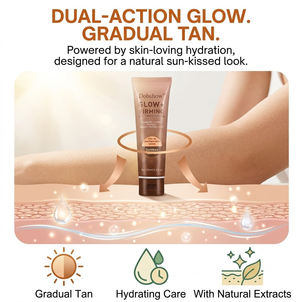 ✅ Ends the Fake Tan Problem | Dobshow® GLOW+ 2-in-1 Firming Tanner ⚡ Soft Glow Starts in 24 Hours — Natural Tan Builds in 3-5 Days